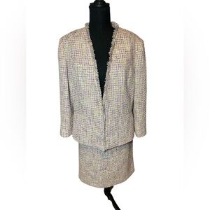 Tahari ASL Women's Tweed Blazer and Skirt Set - Cream and Tan